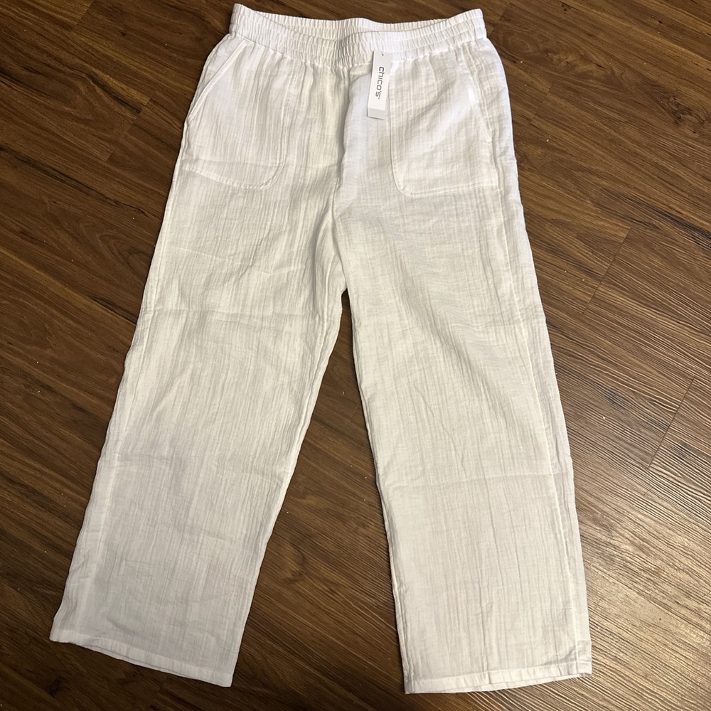 CHICO'S Womens Pull On Crop Pants Size 1.5 (U.S. 10) Gauze Tapered Alabaster